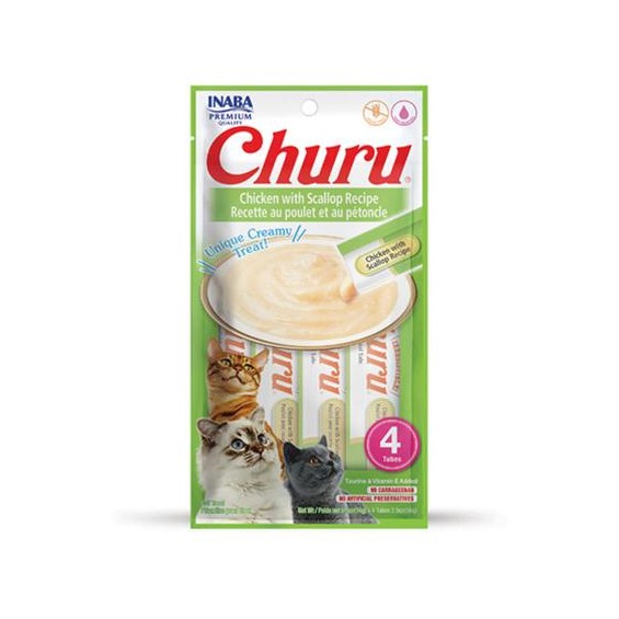 Pamlsok Inaba Churu Pyré cat Kura s hrebenatkou 4 tuby 56 g
